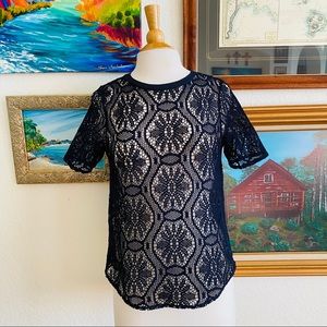 Banana Republic Navy Retro Crochet Lace Top, SP